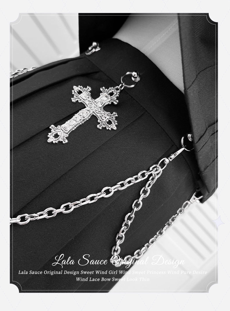 Lace Sailor Collar Gothic Skirt Suit, Detachable Waist Chain 43626:781401
