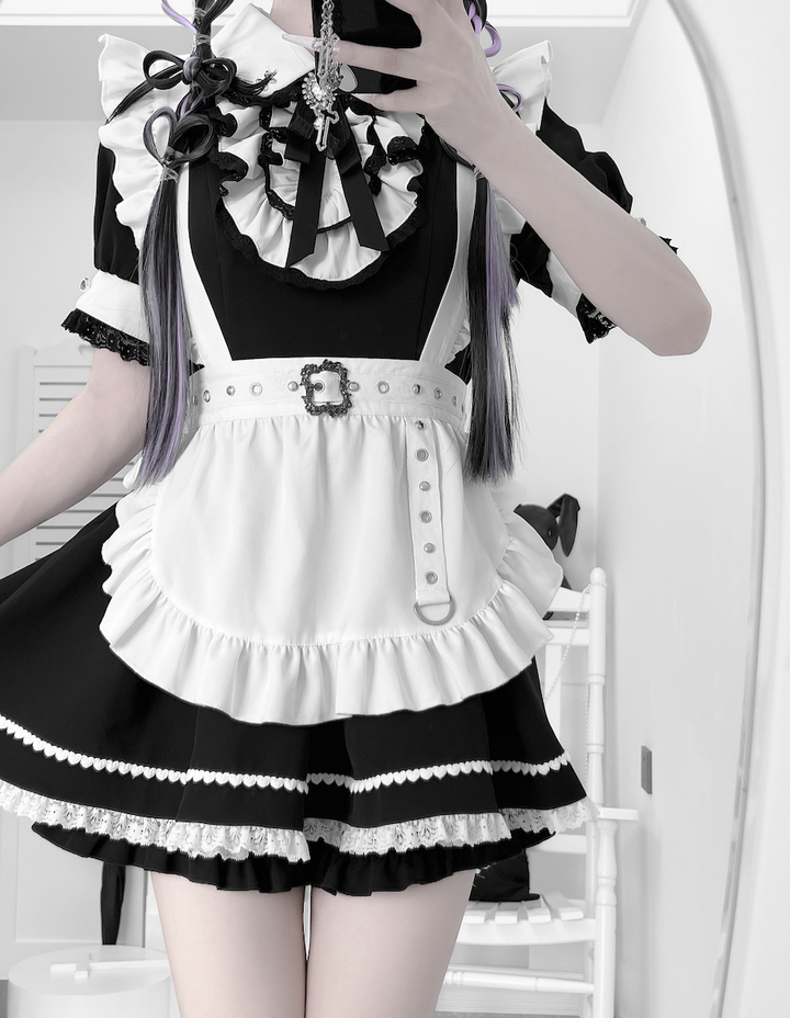 Maid Style Jirai Kei Dress Set, Pocketed Shorts + Apron 43439:778410