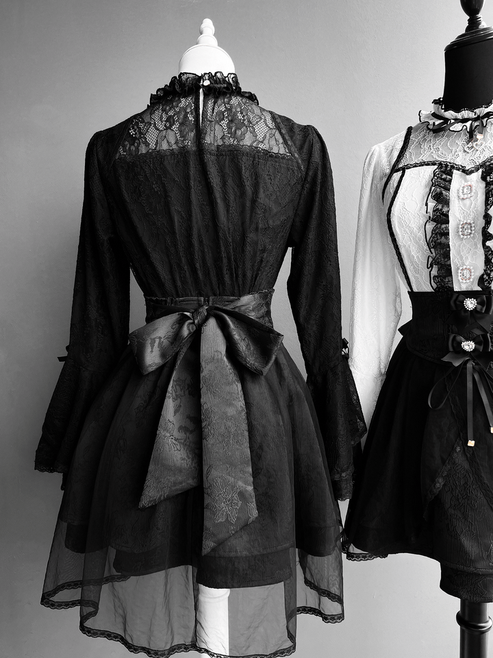 Jirai Kei Lace Blouse and Jacquard Skirt, Hime Sleeves 43943:792454