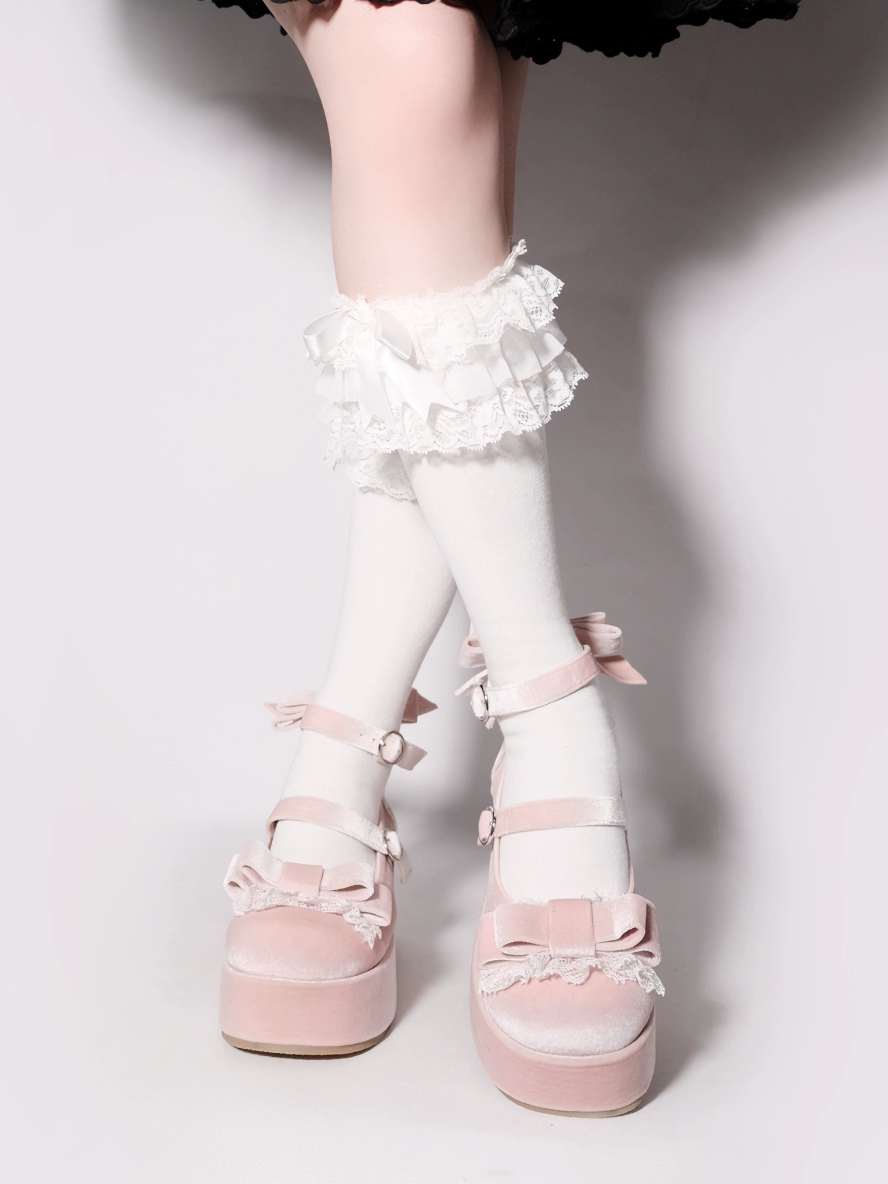 Lolita Shoes Round-Toe Platform Shoes With Velvet Bow 37132:552724