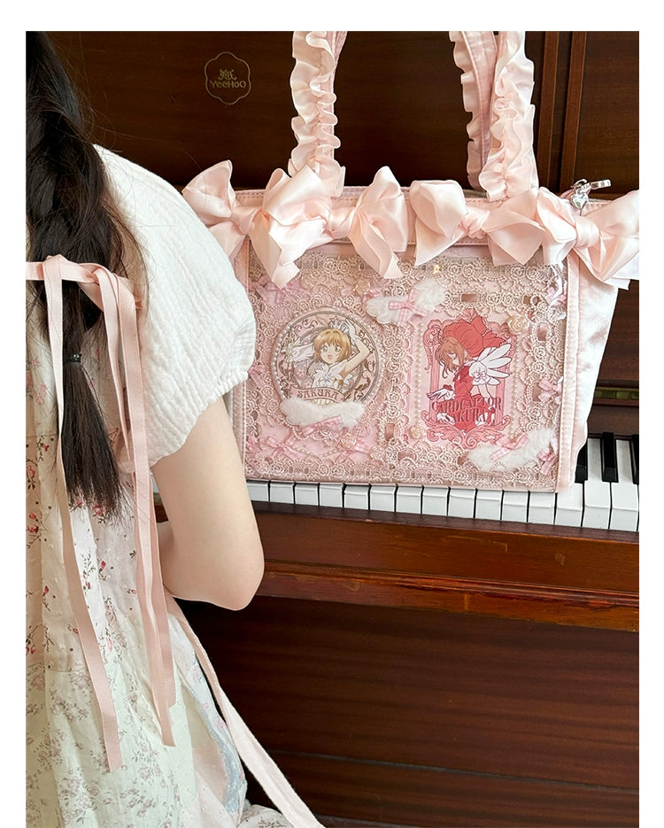 Elegant Satin Ita Bag, Rose-Inspired Ribbon & Clear Window 43230:773269
