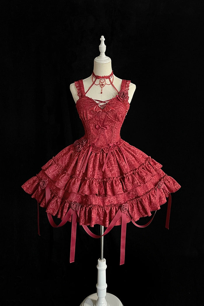 Gothic Lolita SK Set Blood Rose Skirt Corset Multicolor 35684:498378