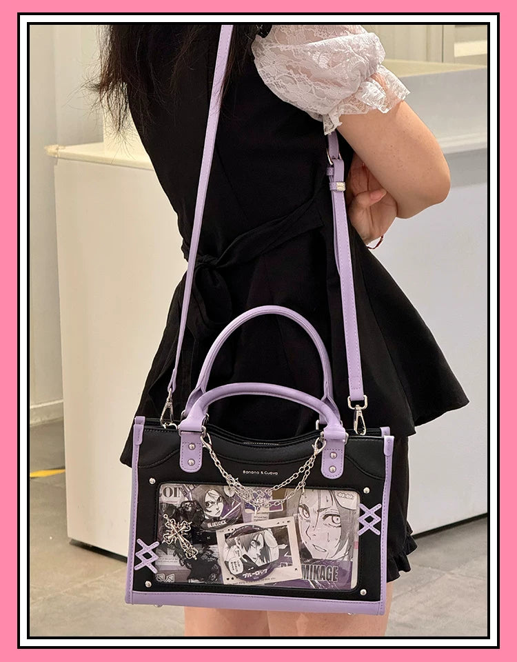 Y2K Square Shaped Ita Bag, Clear Window & Star Chain 45418:848184