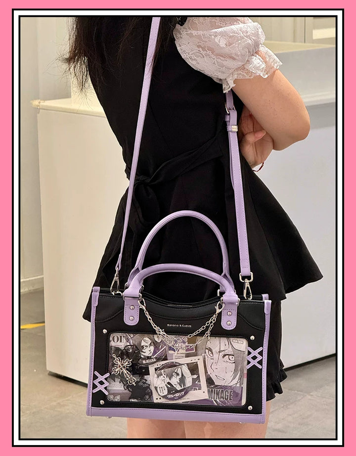 Y2K Square Shaped Ita Bag, Clear Window & Star Chain 45418:848184