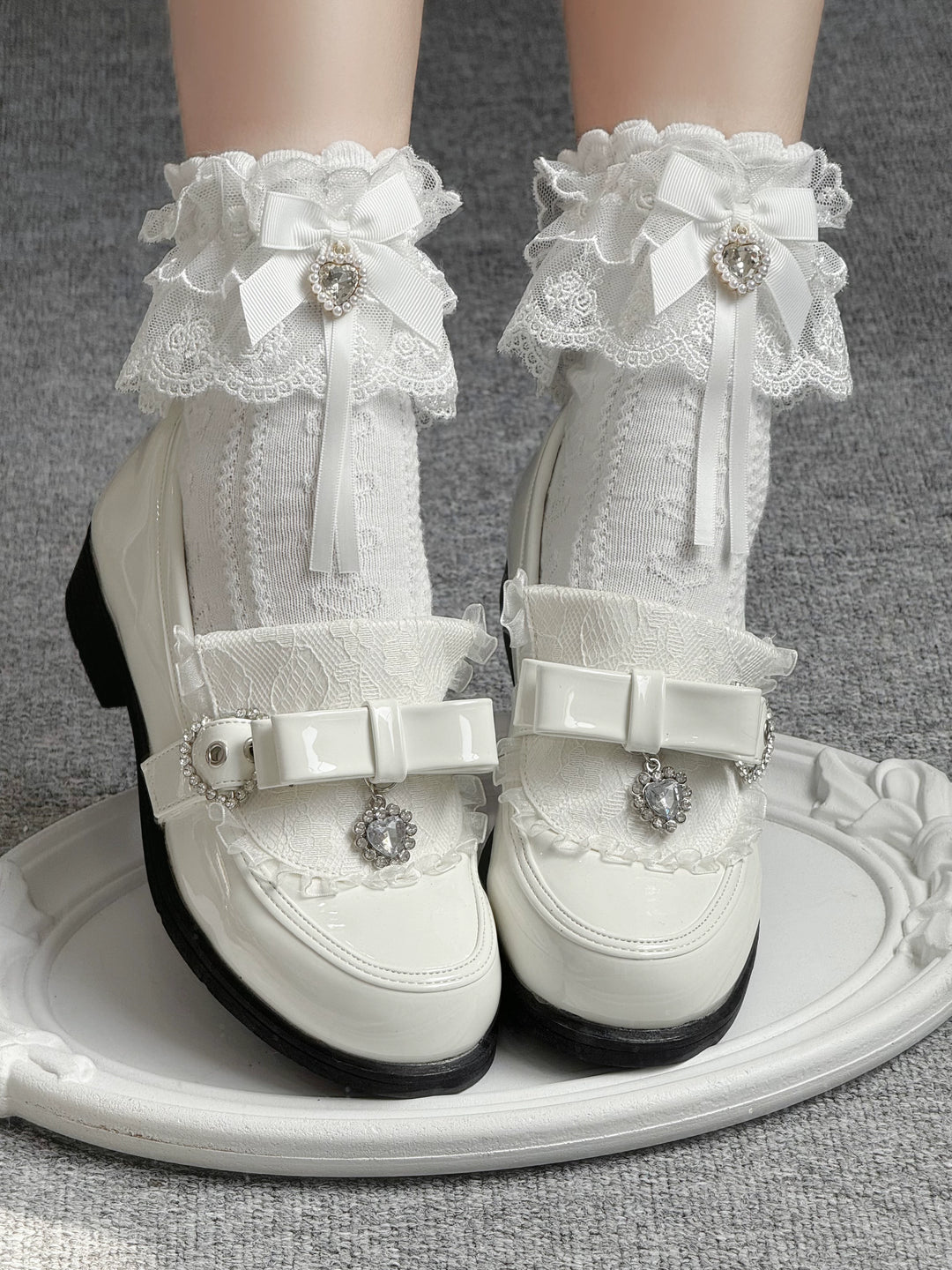 Jirai Kei Low-Heel Loafer Shoes, Rhinestones & Bow 43944:790313