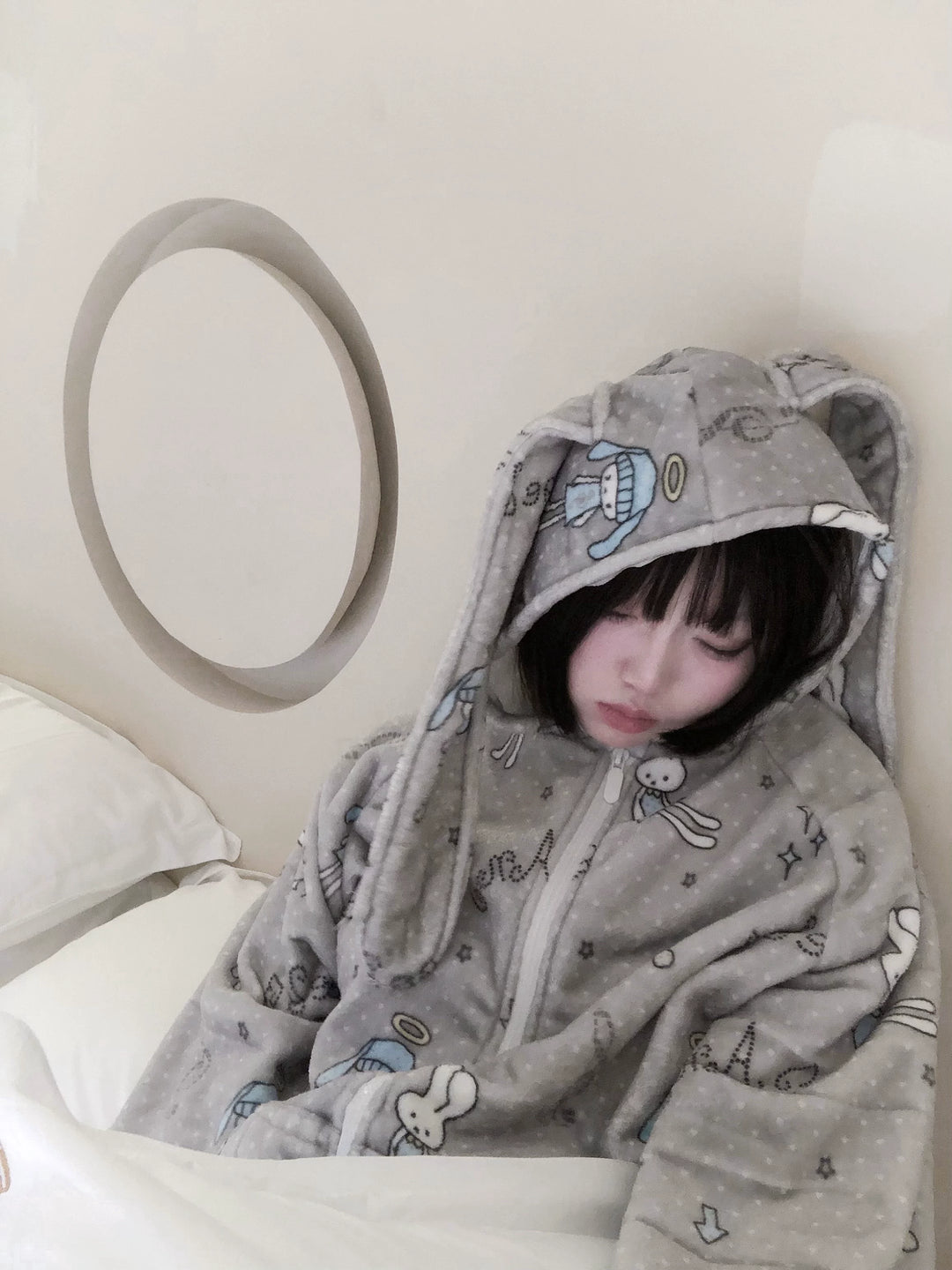 Bunny-ear Hooded Pajamas Set, Angel Bunny Print 44749:830348