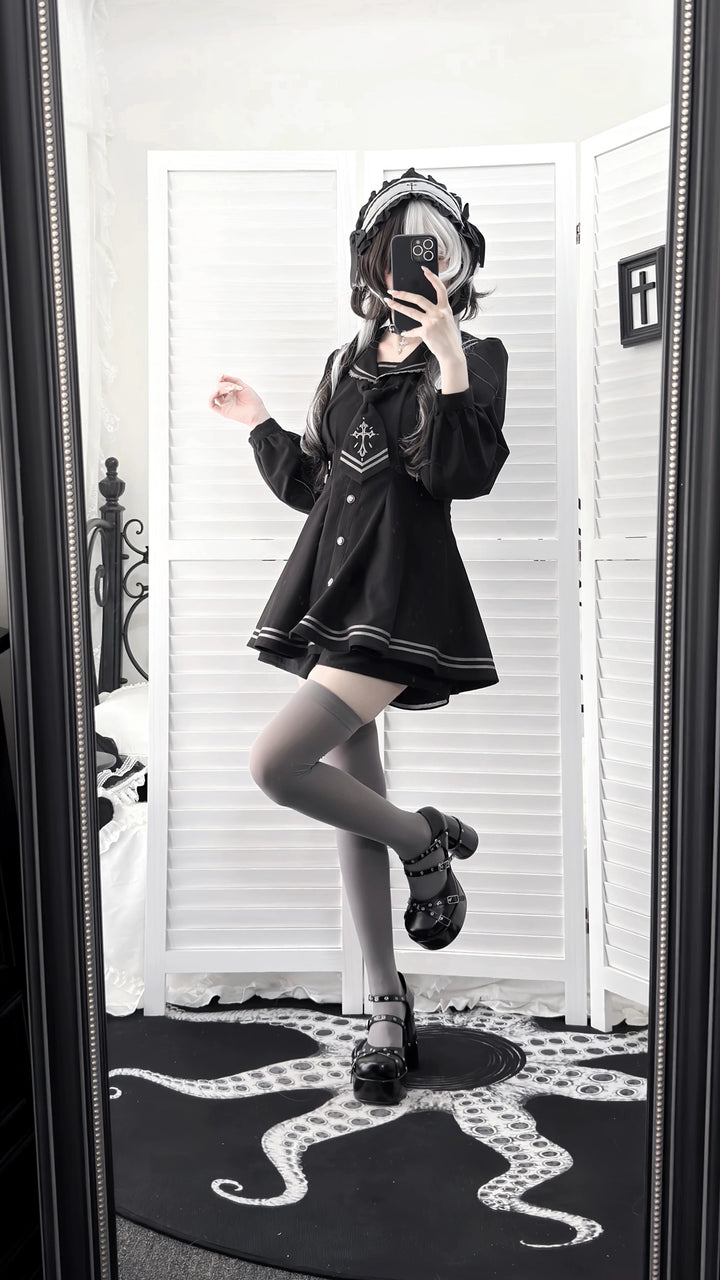 Black Sailor Collar JK Uniform, Detachable Necktie 45624:859755