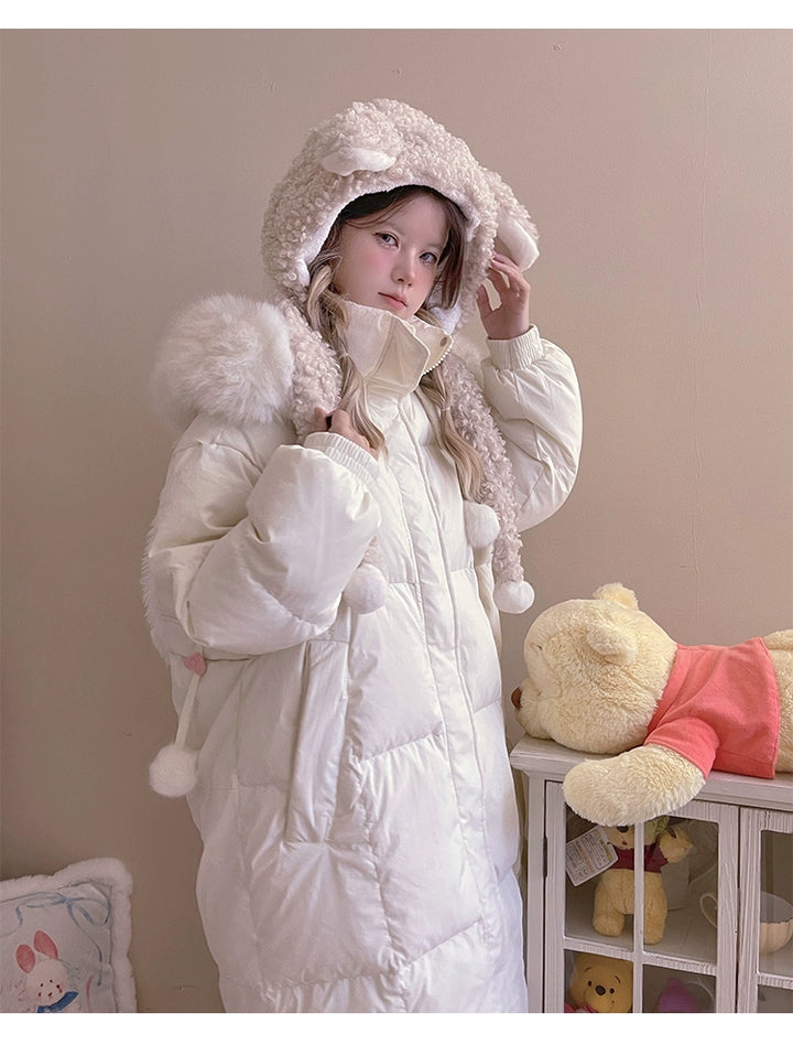 Kawaii Winter Coat Rabbit Ear Hooded Long Down Jacket 40340:665584