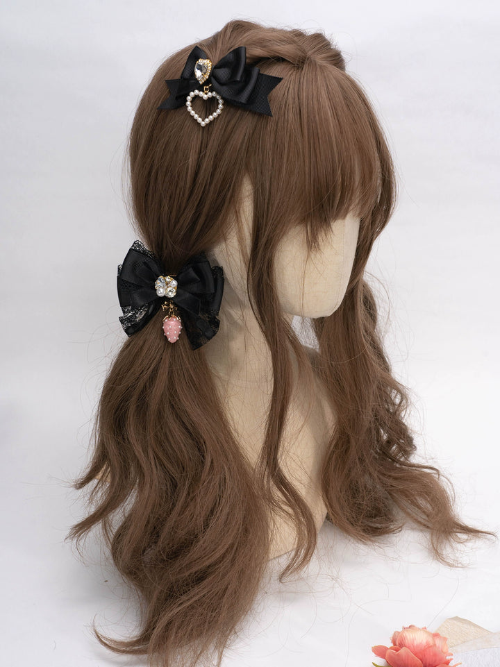 Jirai Kei Lolita Strawberry Princess Bow Hair Clips 21592:310954 21592:310954