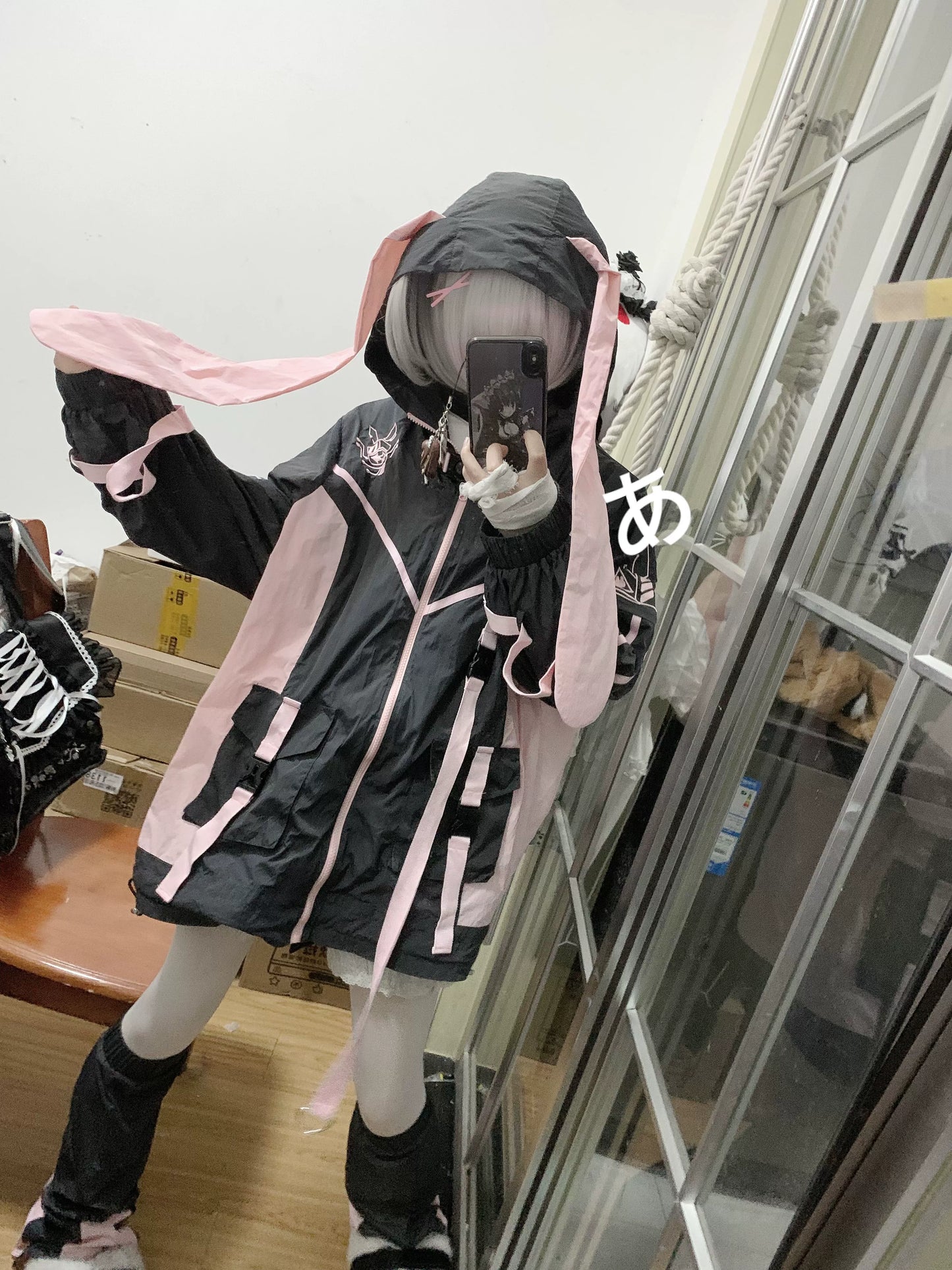 Jirai Kei Outfit Set Cyberpunk Coat Black Pink Thin Jacket 37568:563352