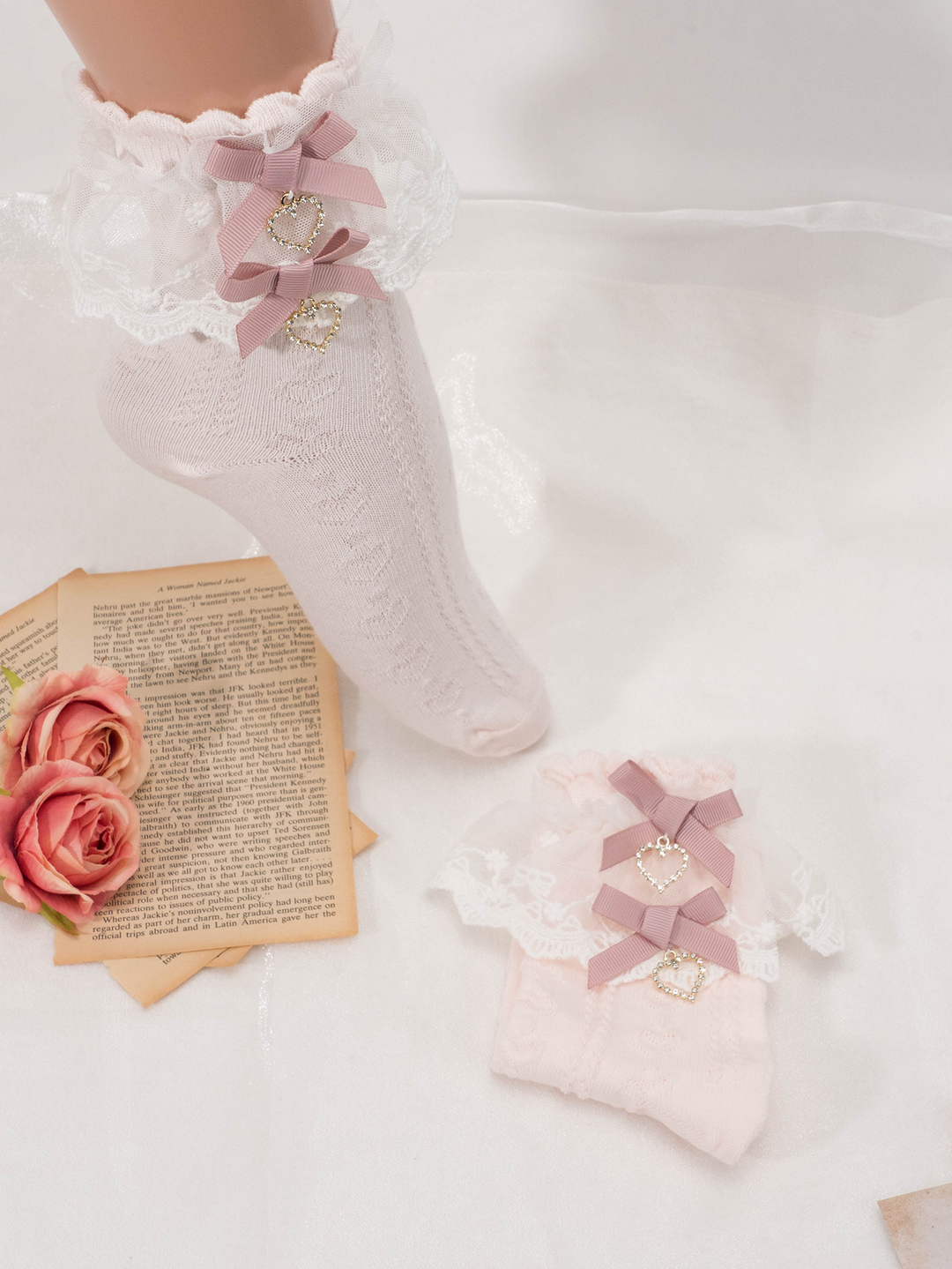 Sweet Kawaii Heart Lace Mid-Calf Socks 21594:311010