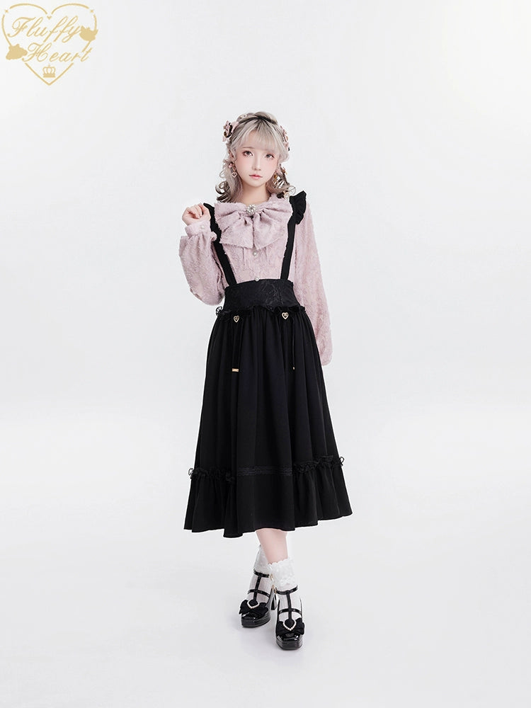 Jirai Kei Blouse White Pink Lace Chiffon Pearl Long Sleeve Shirt 33754:443478