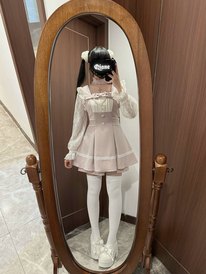 Ryousangata Lace Sleeves Dress, Pintucks and Pearl Chain 45103:834960
