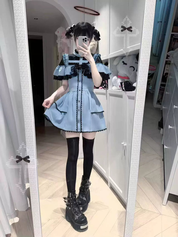 Flounce Cape Jirai Kei Dress, Cross Pendant 43780:785550