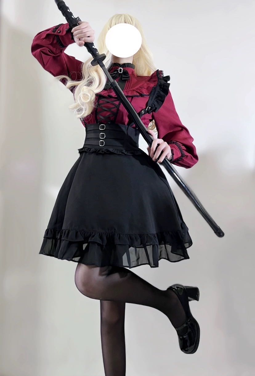 Jirai Kei Black Lace Strap Short Skirt 21742:314576