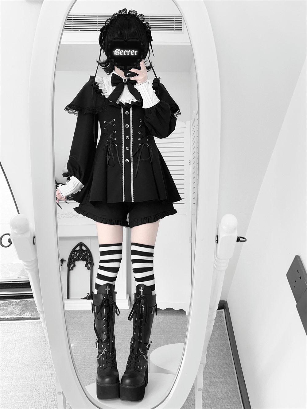 Jirai Kei Cape Design Dress and Pocketed Shorts Set 44526:811489