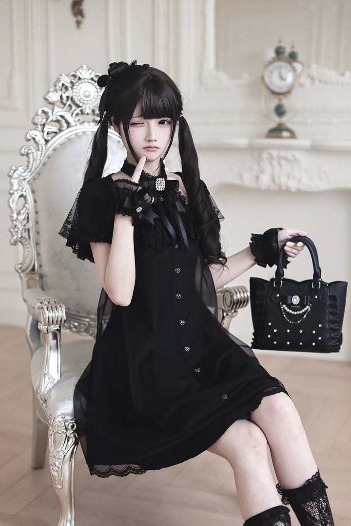 Jirai Kei Halter Neckline Dress, Tulle Overlay 45454:855435