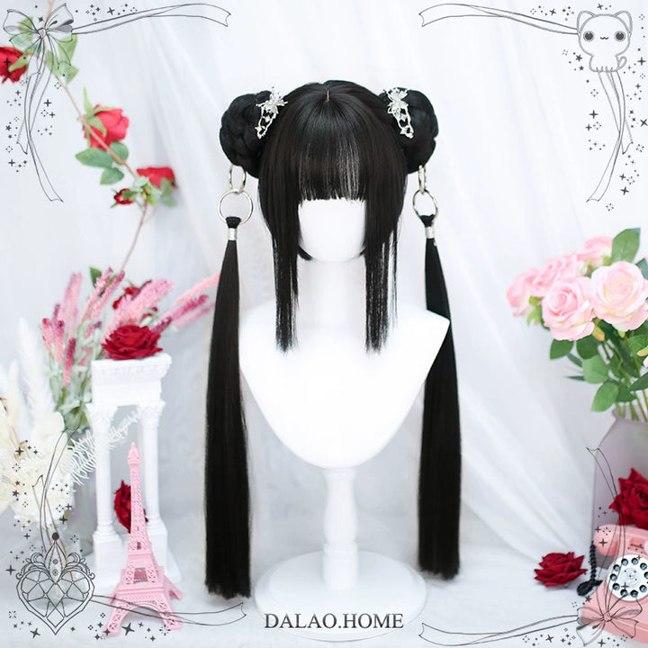 Lolita Wig Natural Black Short Straight Hair And Ponytail 35936:507638 35936:507638