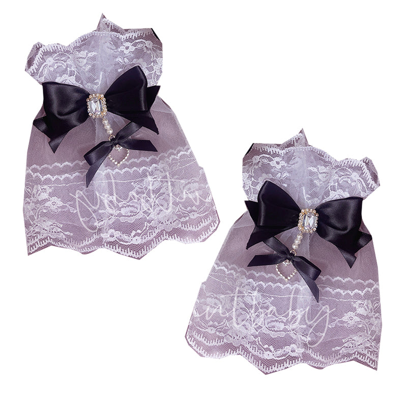 Jirai Kei Lace Cuffs with Bow Pearl and Rhinestones 42235:733398