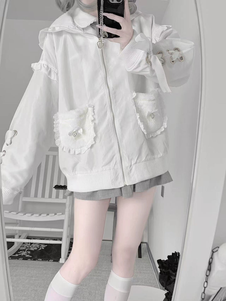 Bunny Ear Jirai Kei Coat, Plush Pockets 43754:784948