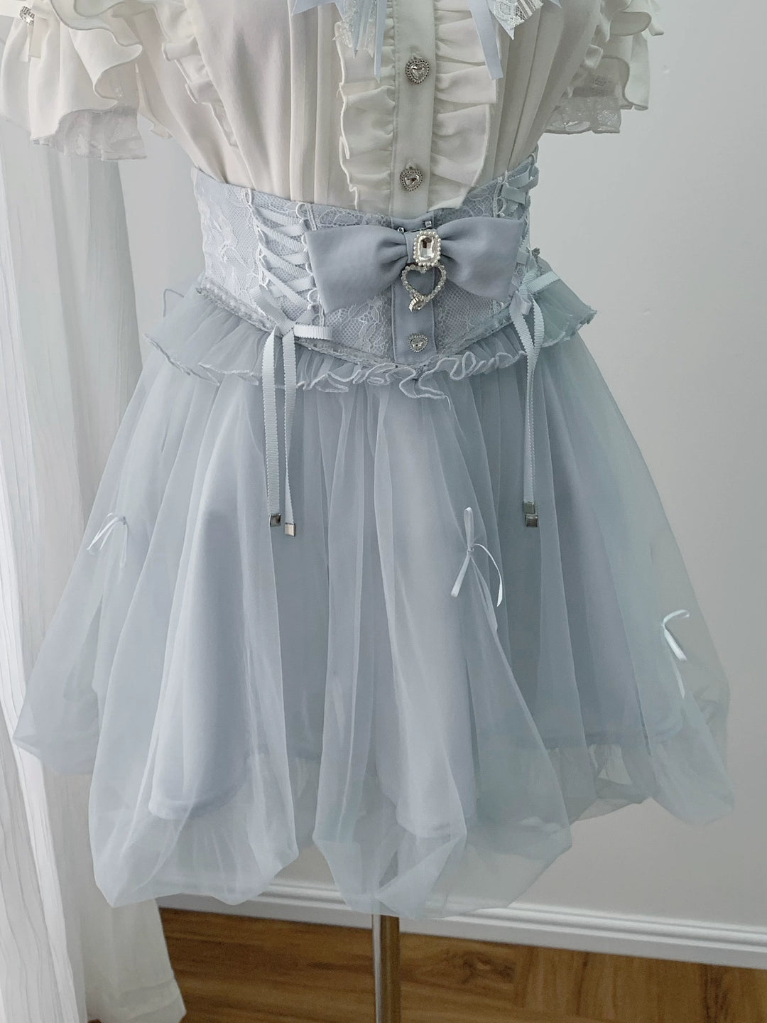 Ryousangata High-Waist Tulle Skirt, Bubble Hem (L M S XL) 45195:840476