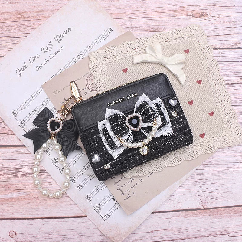 Ryousangata Rhinestone Wallet, Pom-Pom Pendant 45068:839559