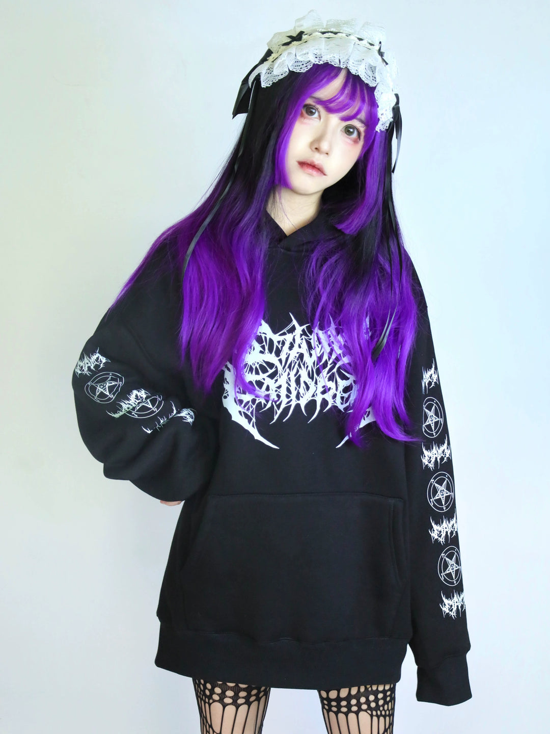 Jirai Kei Hoodie Punk Top Gothic Black and White Sweatshirt 32944:557828 32944:557828