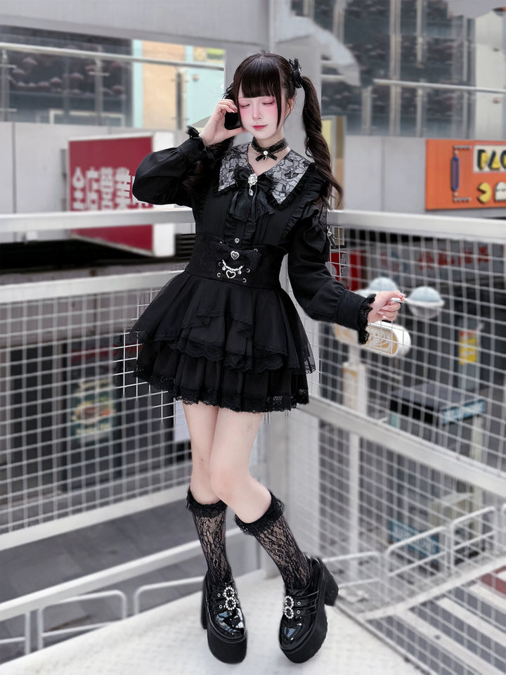 High-waist Jirai Kei Skirt, Pearl & Rhinestone Accents 44782:826633