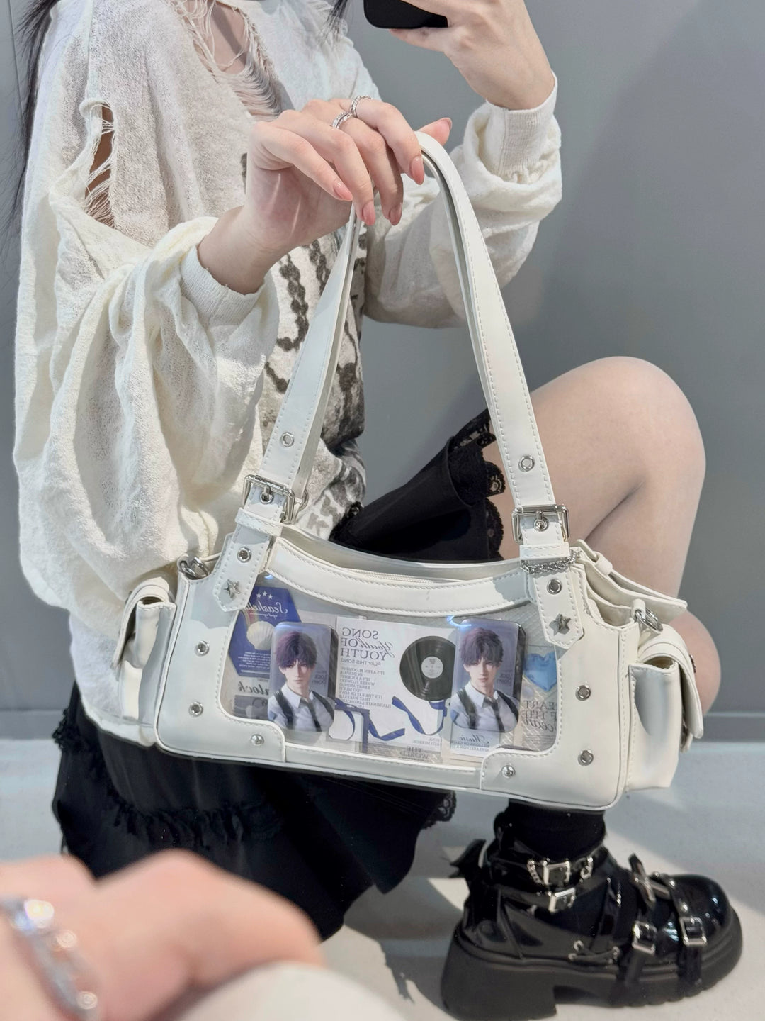 Punk Studded Ita Bag, Clear Window & Star Pouch 45416:847460