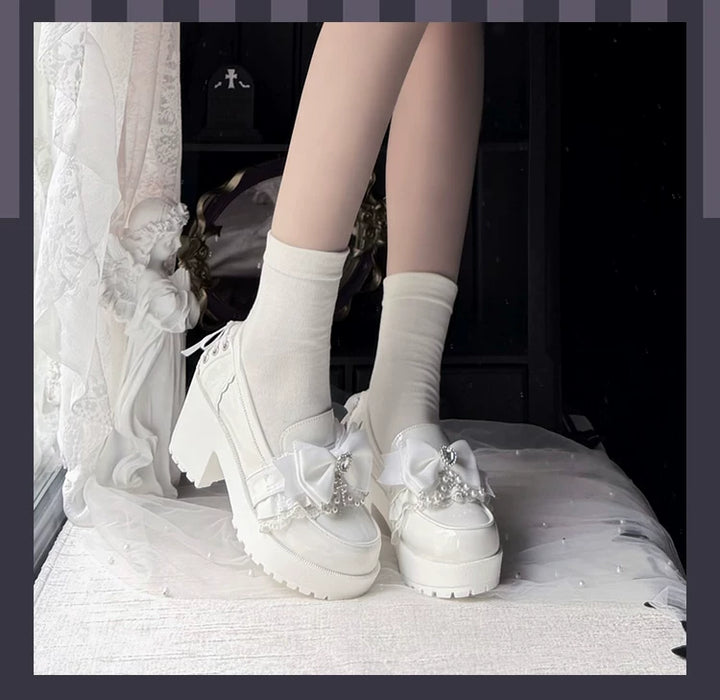 Jirai Kei Heeled Shoes, Pearl Chain and Cross Details 45695:860670