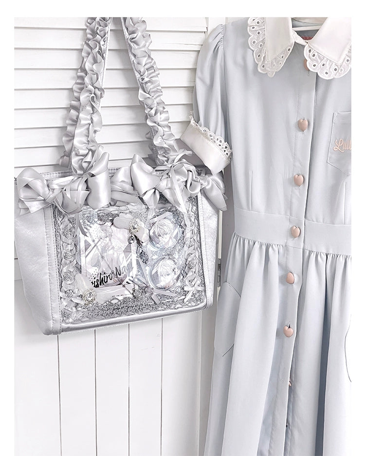 Elegant Satin Ita Bag, Rose-Inspired Ribbon & Clear Window 43230:773250