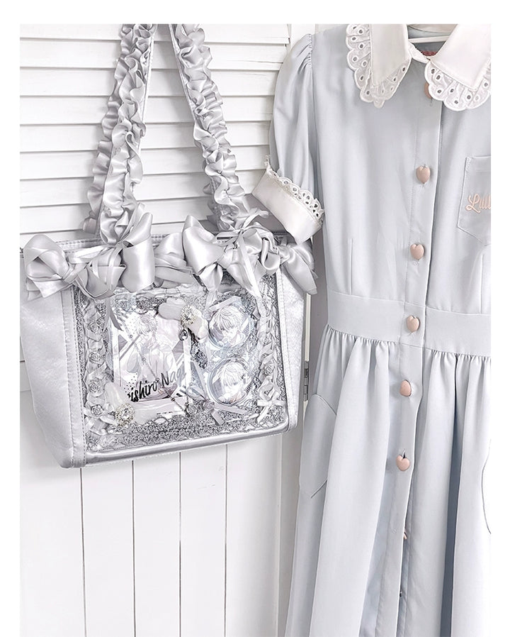 Elegant Satin Ita Bag, Rose-Inspired Ribbon & Clear Window 43230:773250