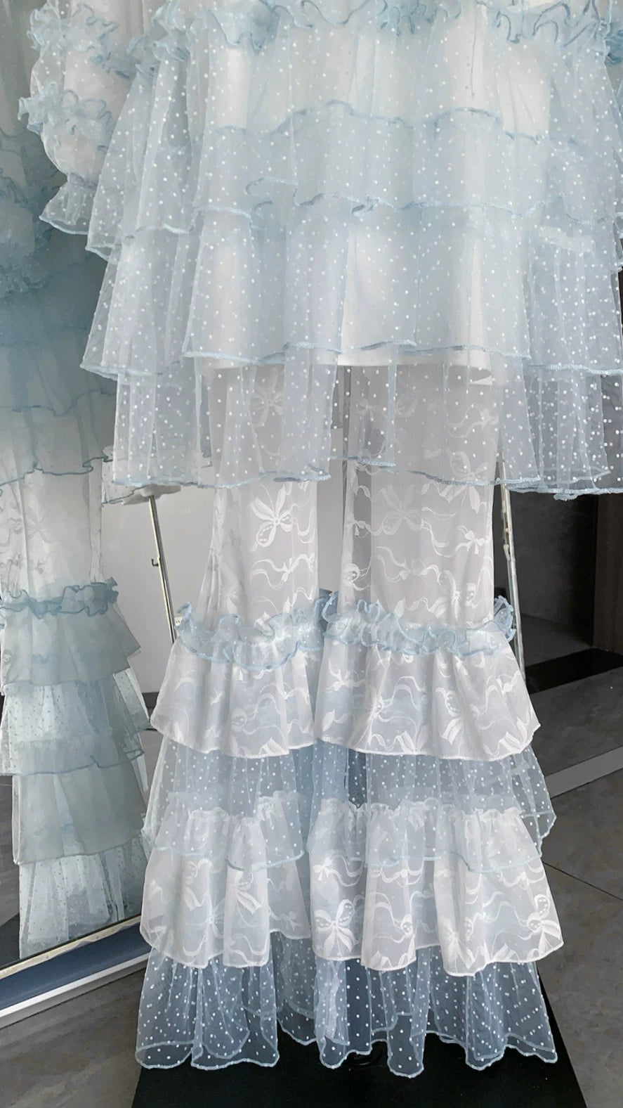 Ryousangata Tulle Polka Dot Blouse & Pants Set 45006:834532