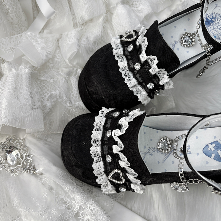 Jirai Kei High-Heeled Shoes, Lace Overlay 43987:790460