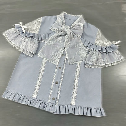 Jirai Kei Blouse Lace Open Shoulder Shirt Short Sleeve 37852:573314