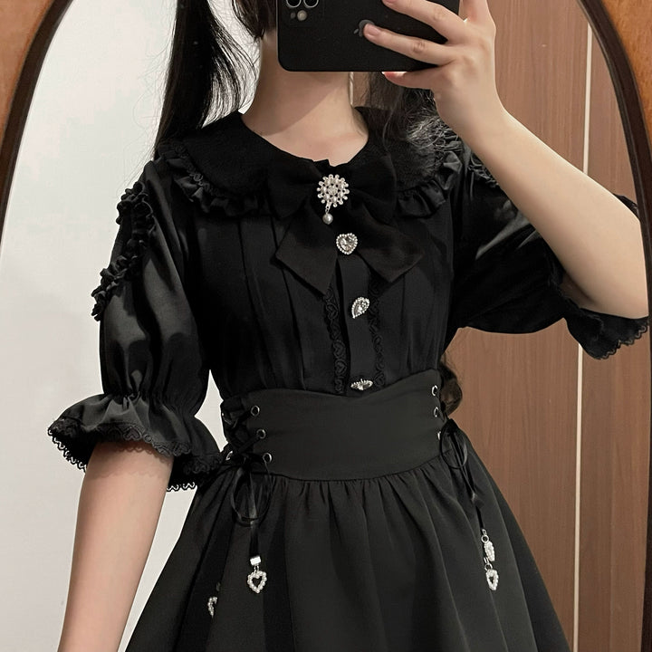 Jirai Kei Blouse Black Lace Up Skirt 38782:602316