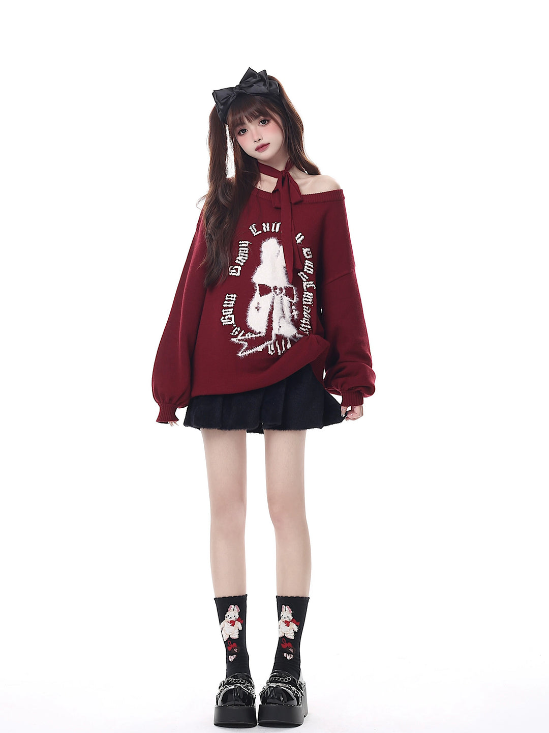 Kawaii Sweater Christmas Pullover Lantern Sleeve Sweater 39552:633026