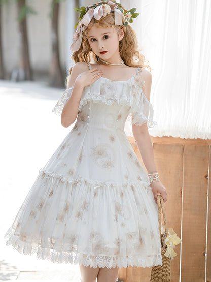 Lolita Dress Sunflower Print JSK White Strap Lolita Dress 36480:545918