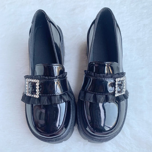Jirai Kei Black Round-Toe Mid-Heel Platform Shoes (36 38 39) 21662:311320