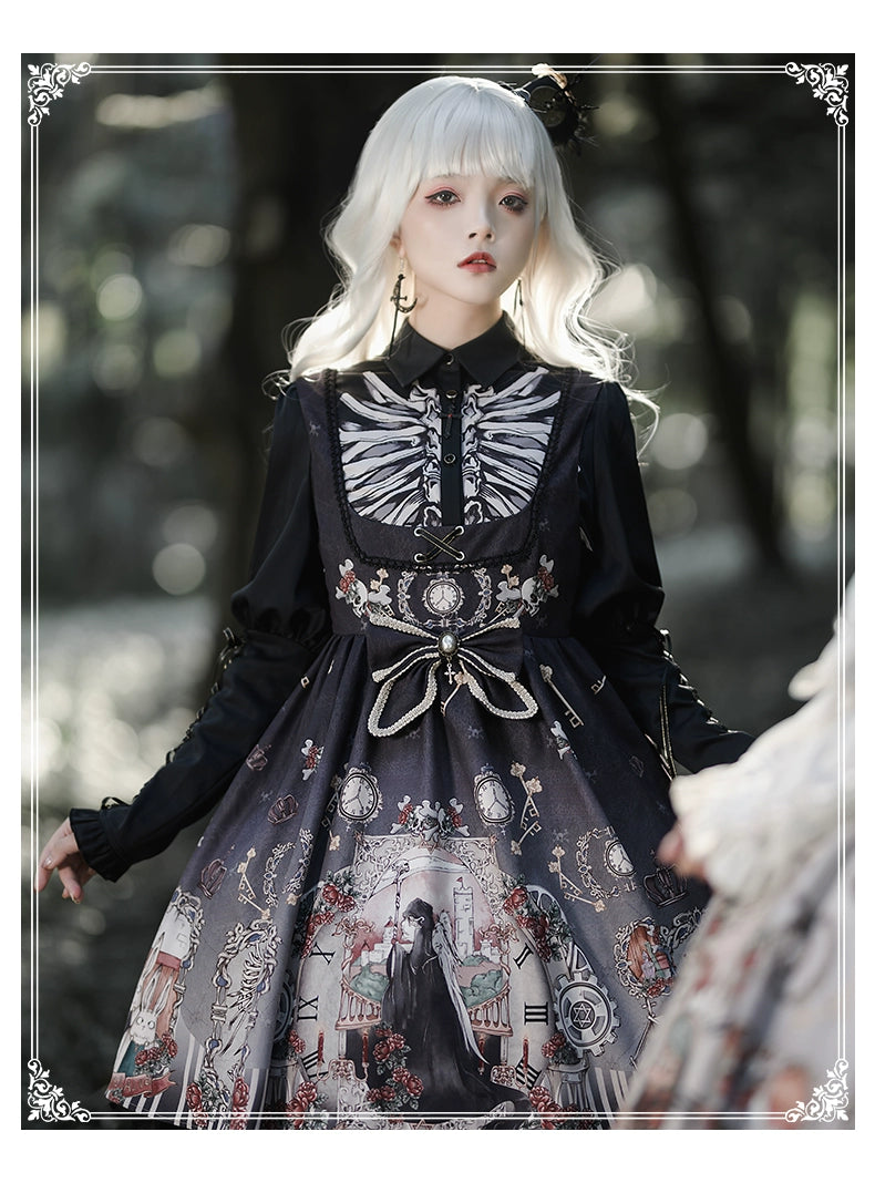 Gothic Lolita Dress Set Black White Lolita Blouse Dress Set 35536:495596