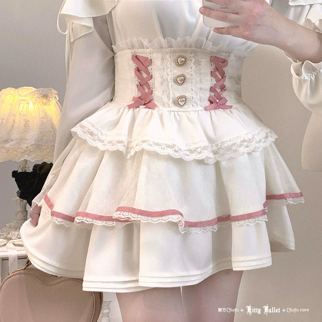 Ryousangata High-waist Skirt, Tiered Hem 44003:792818