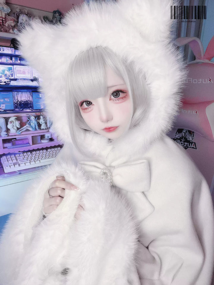 Jirai Kei Coat Cat Ear Hood Coat Winter Wool Cape Jacket 40958:702670