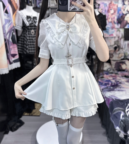Jirai Kei Outfit Set Ryousangata Dress And Shorts (L M S XL / White) 37548:563458