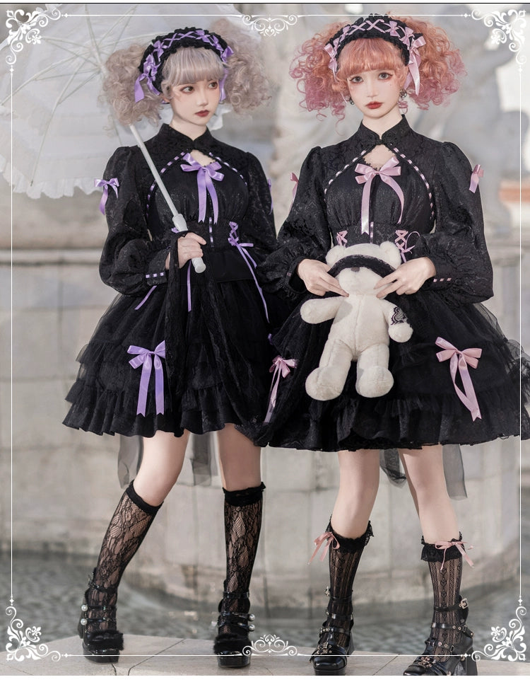 Classic Lolita Dress Long Sleeve Dress Black White Lolita Dress 32086:381904 32086:381904