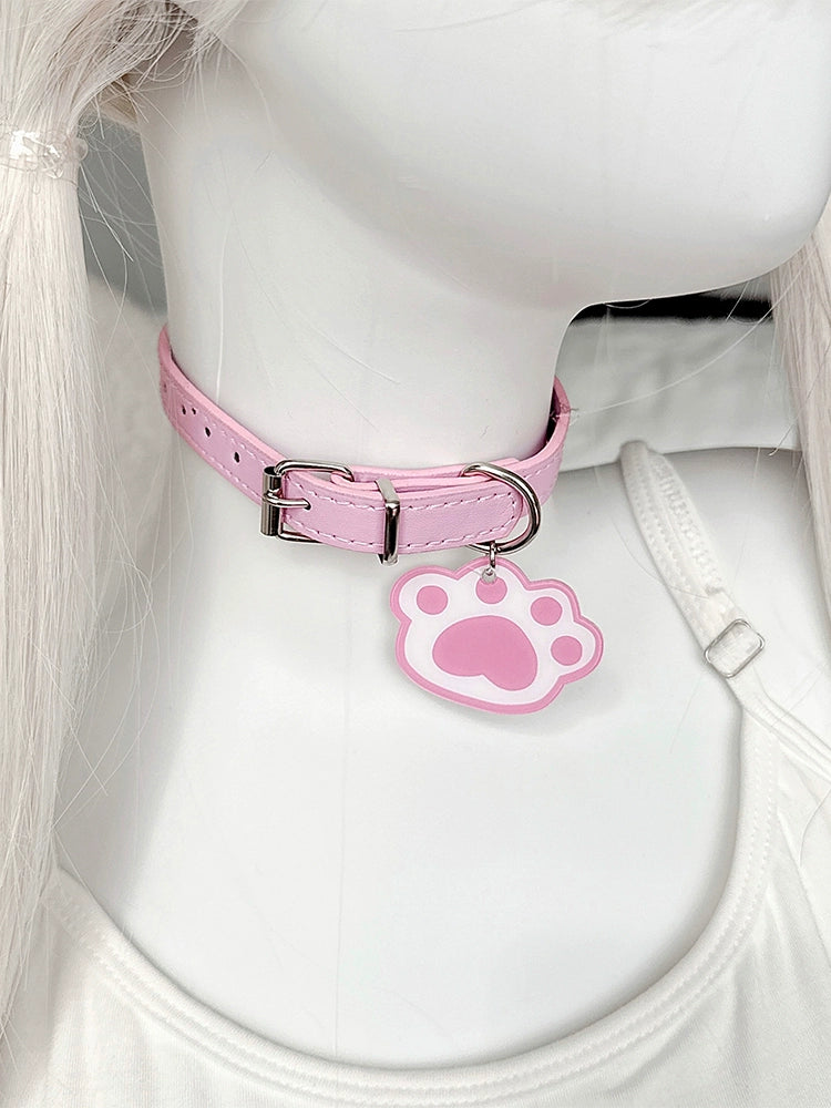 Kawaii Leather Choker, Otaku Tag or Cat Paw Charm 42256:733626