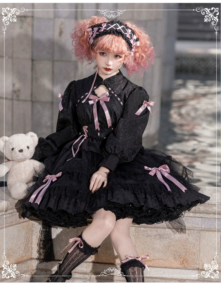 Classic Lolita Dress With Tieried Skirt Hem And Bows Detail 32086:381924