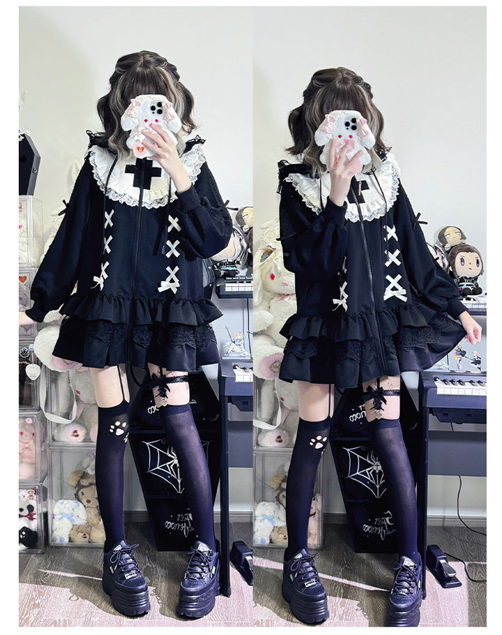 Jirai Kei Hoodie Jacket with Detachable Animal Ears & Doll Bag 42491:741992