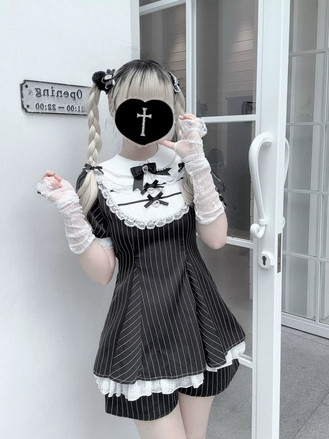Peter Pan Collar Jirai Kei Dress Set, Bunny Ear 43649:783830