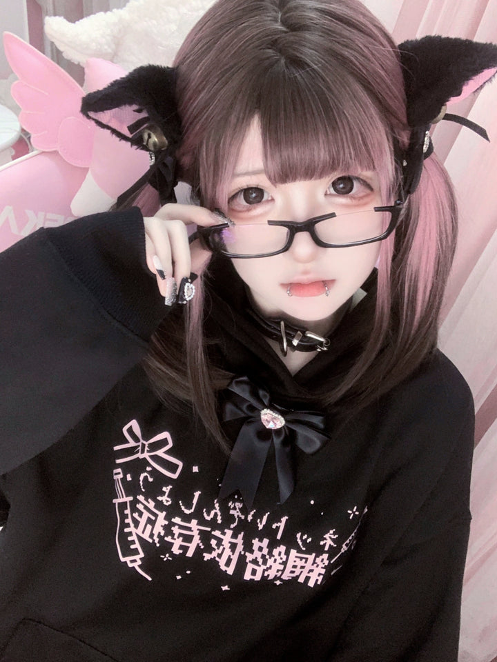 Jirai Kei Black White Hoodie Tenshi Kaiwai Hoodie 32346:408762 32346:408762