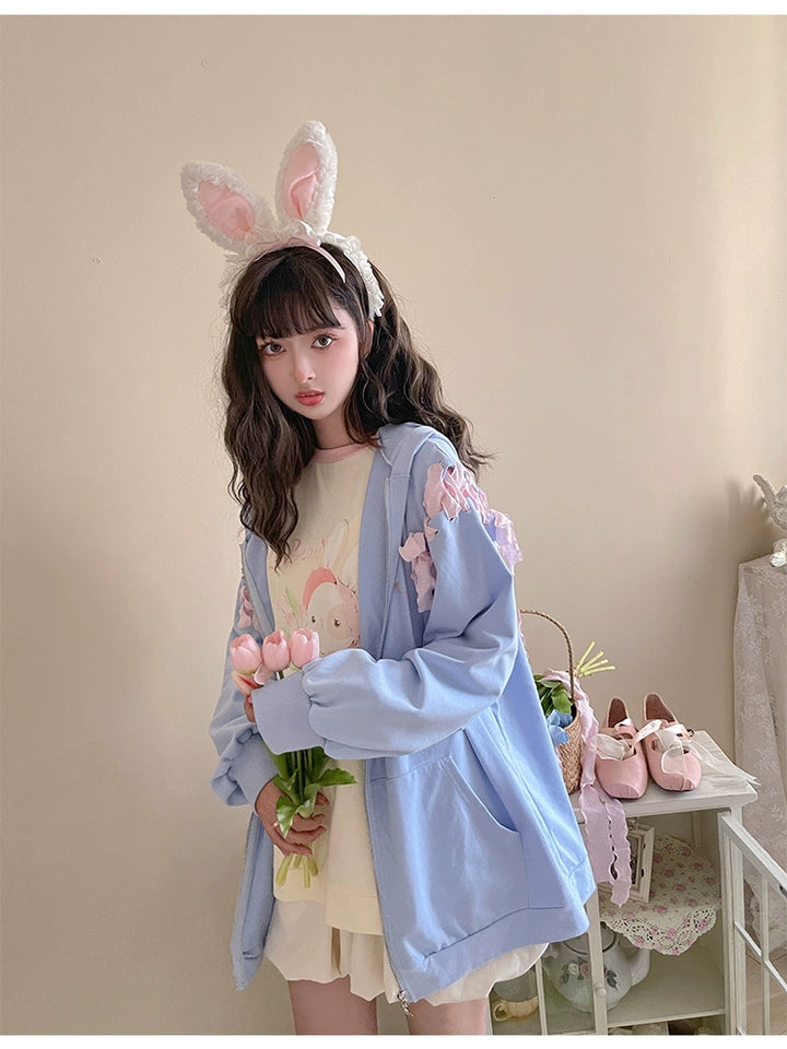 Pastel Oversized Hoodie Blue Apricot Bunny Ears Sweatershirt 22656:344310 22656:344310